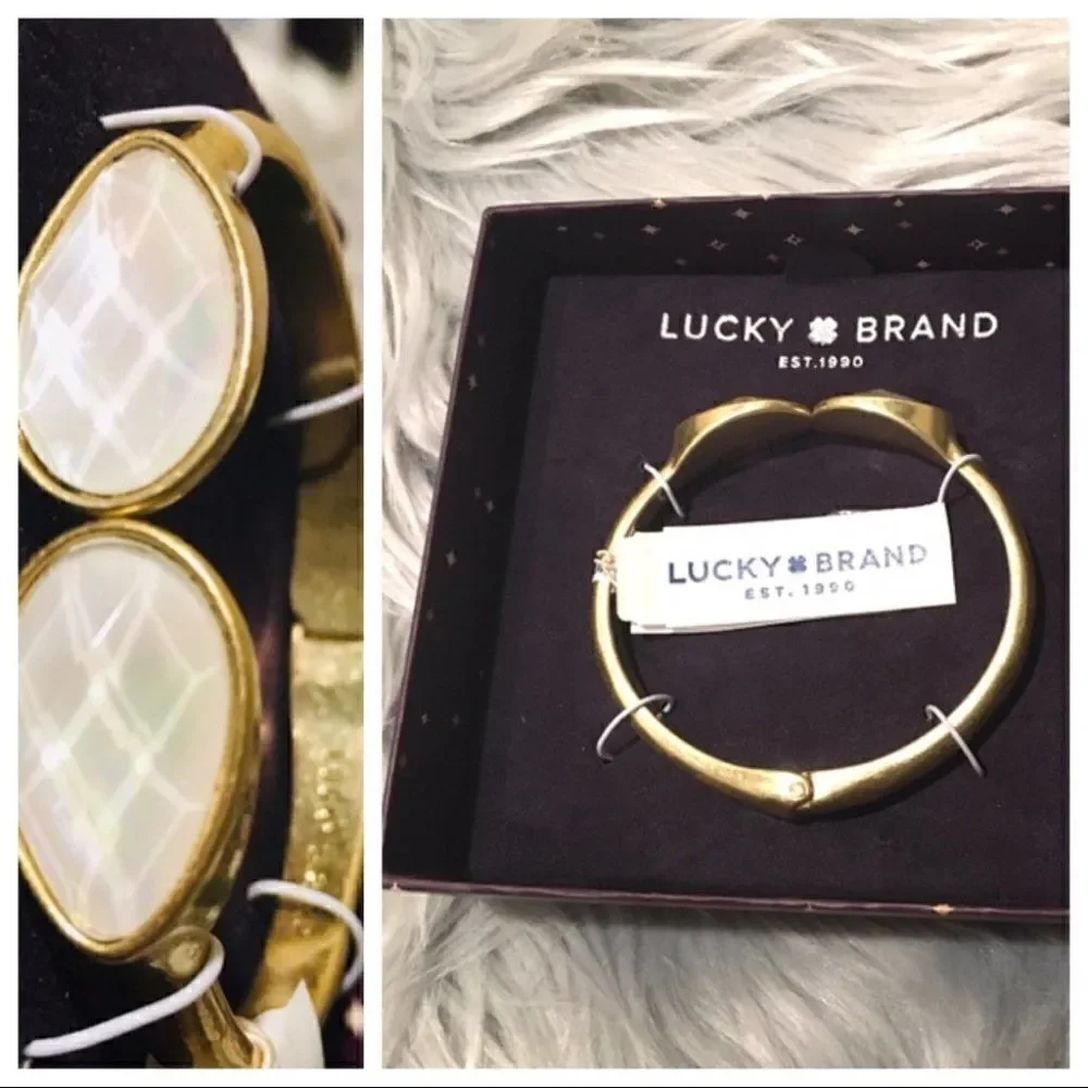 Lucky Brand Golden Cuff White Stone